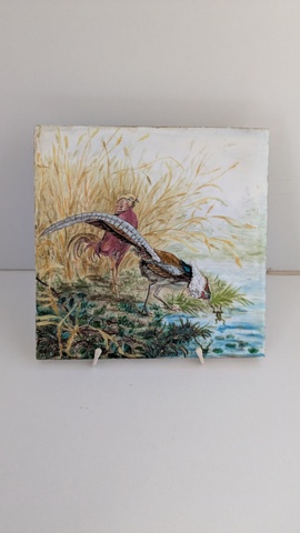 Carreau de fa&iuml;ence sujet faisans